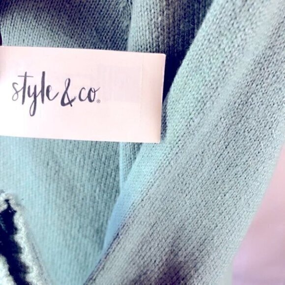 ❄️Style & Co. Ruffle Trimmed Pullover Green Flare Out Cuff Sleeve Sweater XS NEW - Picture 9 of 10